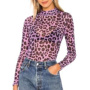 LOVERS  & FRIENDS Lauryn top animal print mesh purple leopard size XXS
